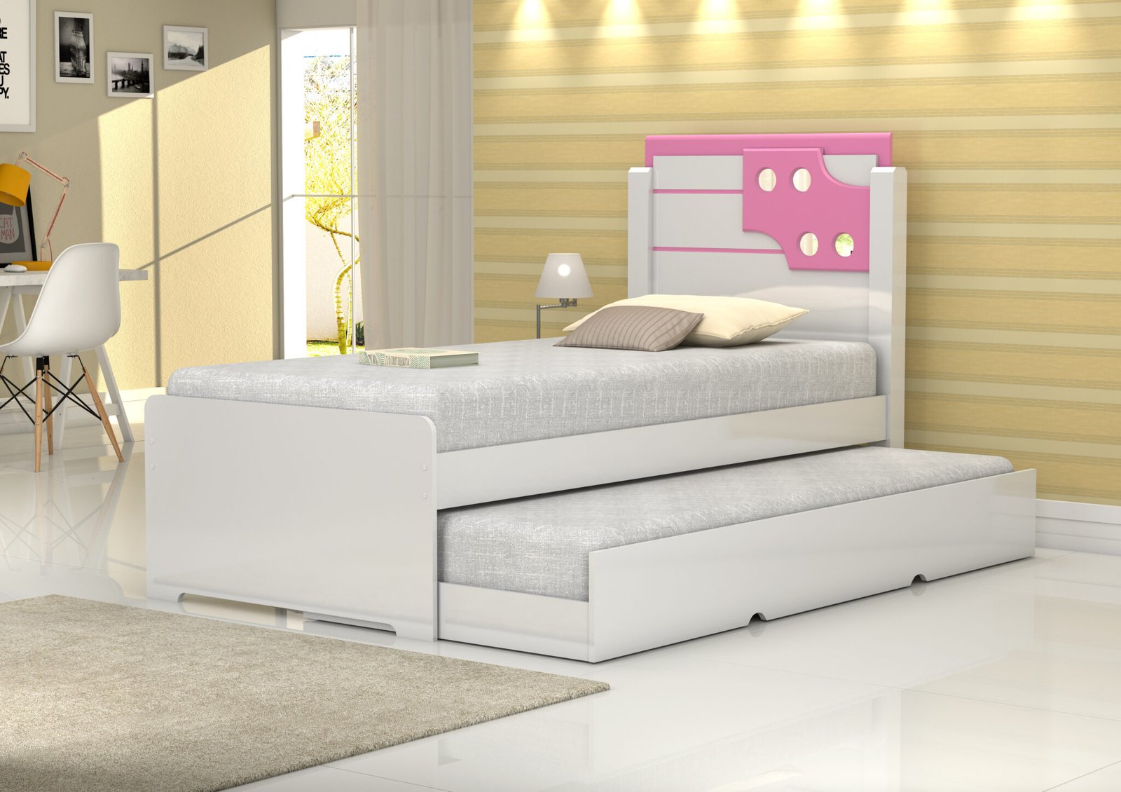 Cama Bibox Luiza - Branco Rosa - 0420811