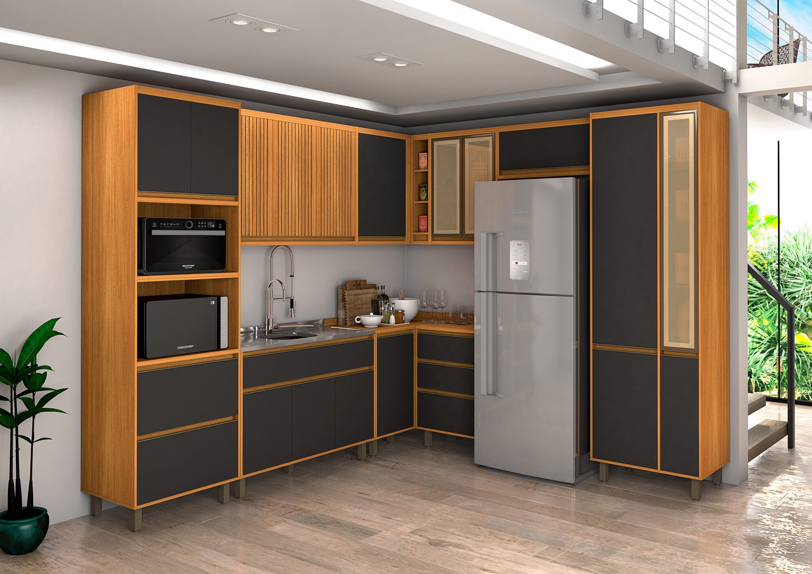 Coz Agata 10 módulos canto nature-grafite ripado